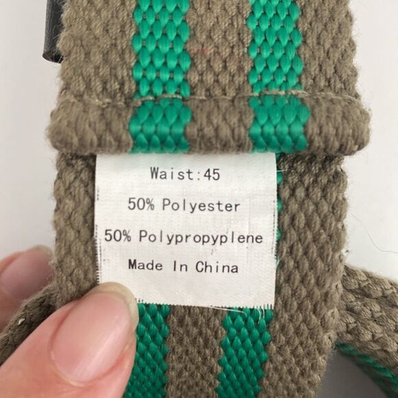 Vintage Green and Brown Heavy Canvas Belt sz W 34-38” Rugby Shirt Stripe Preppy - Picture 2 of 3